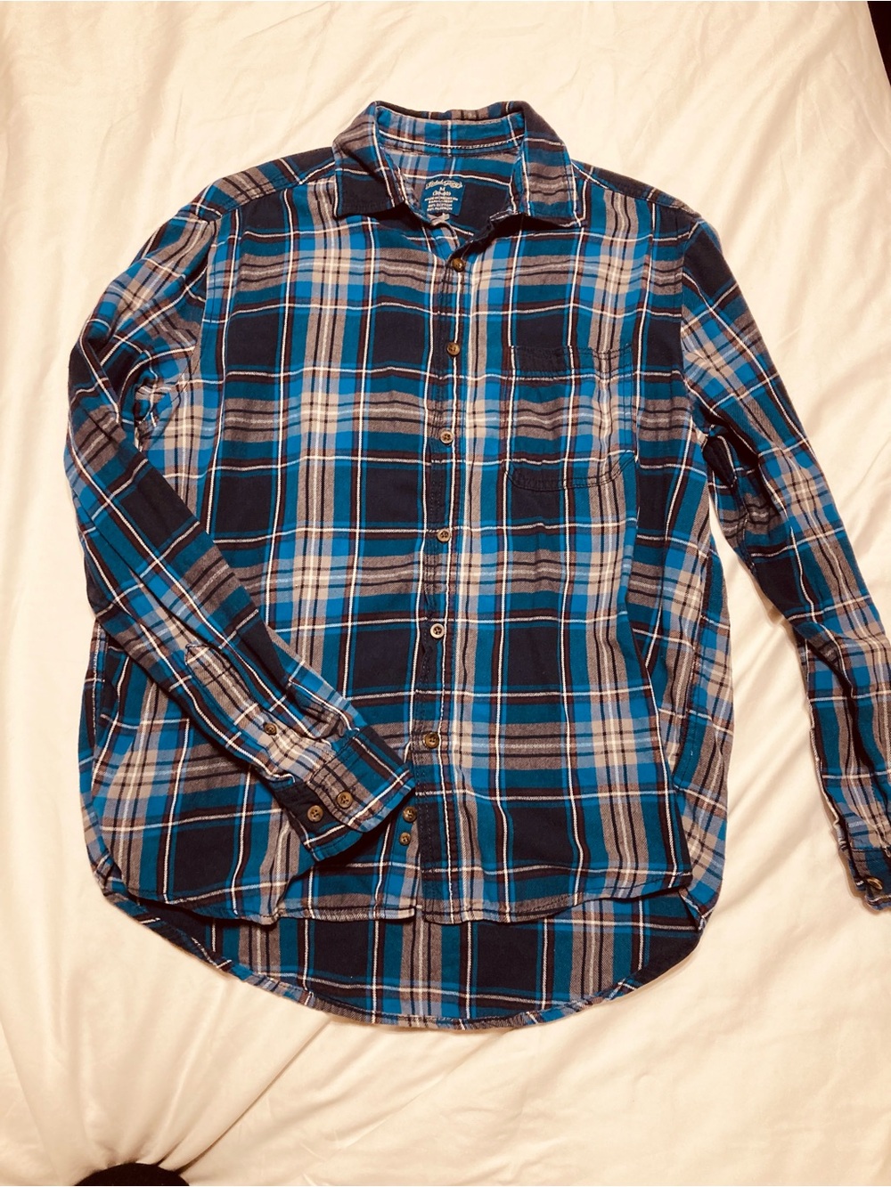 Faded Glory Blue and Gray Plaid Button-Down Shirt